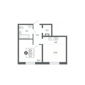 2-к квартира, вторичка, 39м2, 8/17 этаж