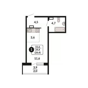 Студия квартира, вторичка, 26м2, 12/18 этаж