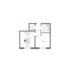 2-к квартира, вторичка, 39м2, 14/17 этаж
