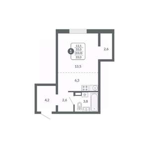 Студия квартира, вторичка, 33м2, 9/17 этаж