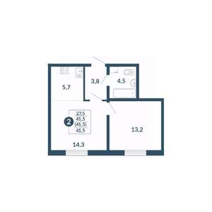 2-к квартира, вторичка, 42м2, 14/17 этаж