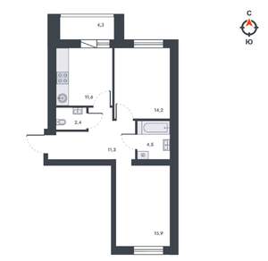 2-к квартира, вторичка, 64м2, 9/12 этаж