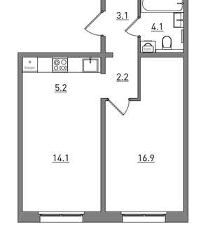 2-к квартира, вторичка, 46м2, 1/17 этаж