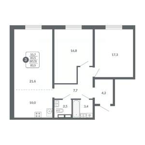 3-к квартира, вторичка, 84м2, 4/17 этаж