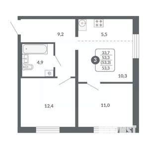 3-к квартира, вторичка, 53м2, 2/17 этаж