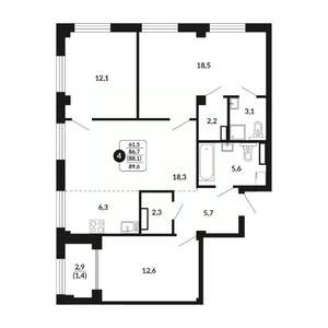 4-к квартира, вторичка, 88м2, 8/17 этаж