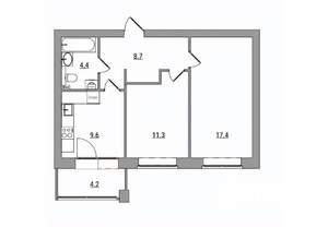 2-к квартира, вторичка, 56м2, 6/6 этаж