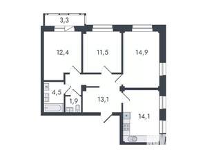 3-к квартира, вторичка, 76м2, 13/16 этаж