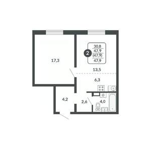 2-к квартира, вторичка, 48м2, 2/17 этаж