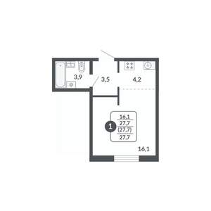 1-к квартира, вторичка, 28м2, 6/17 этаж