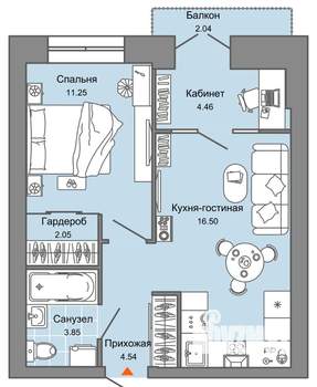 2-к квартира, вторичка, 43м2, 5/9 этаж