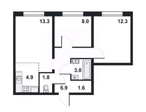 3-к квартира, вторичка, 52м2, 7/16 этаж