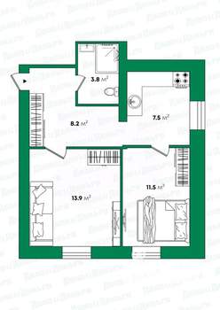2-к квартира, вторичка, 45м2, 3/3 этаж