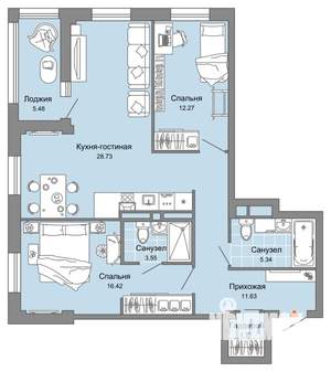 3-к квартира, вторичка, 82м2, 4/8 этаж