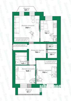 3-к квартира, вторичка, 91м2, 2/4 этаж