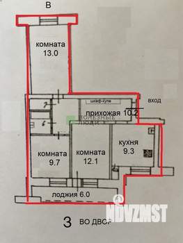 3-к квартира, вторичка, 60м2, 9/10 этаж