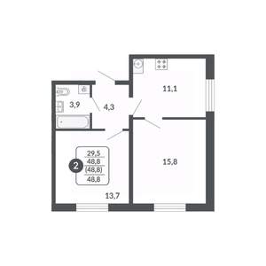 2-к квартира, вторичка, 49м2, 8/17 этаж