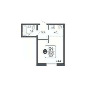 1-к квартира, вторичка, 28м2, 5/17 этаж