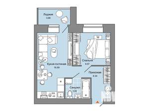 1-к квартира, строящийся дом, 39м2, 2/7 этаж