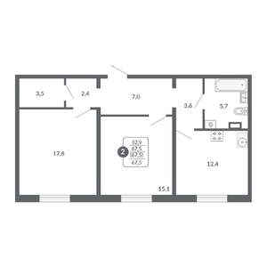 2-к квартира, вторичка, 68м2, 8/17 этаж