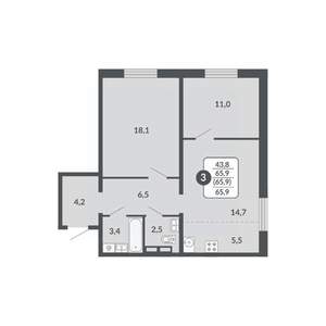 3-к квартира, вторичка, 66м2, 15/17 этаж