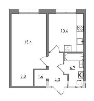 1-к квартира, вторичка, 40м2, 9/16 этаж