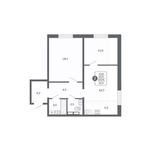 2-к квартира, вторичка, 66м2, 12/17 этаж