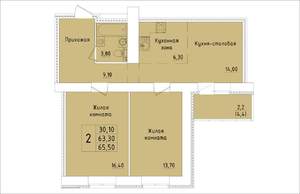 2-к квартира, вторичка, 66м2, 8/15 этаж