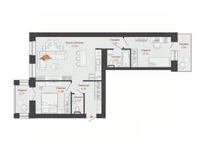 2-к квартира, строящийся дом, 69м2, 2/6 этаж