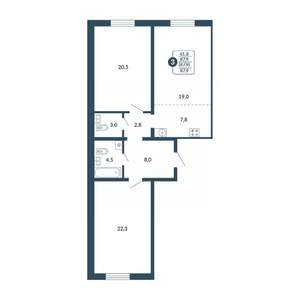 3-к квартира, вторичка, 88м2, 2/17 этаж