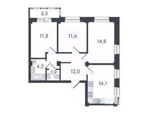 3-к квартира, вторичка, 74м2, 8/16 этаж