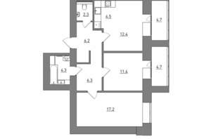 3-к квартира, вторичка, 74м2, 1/12 этаж