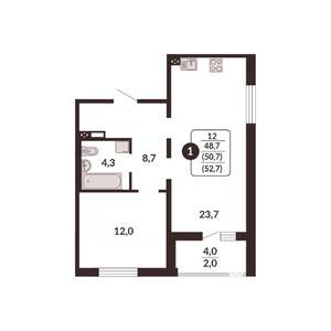 1-к квартира, вторичка, 51м2, 2/14 этаж