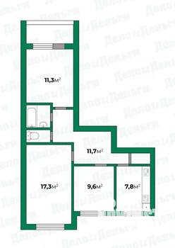 3-к квартира, вторичка, 63м2, 9/9 этаж