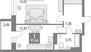 1-к квартира, вторичка, 37м2, 11/17 этаж