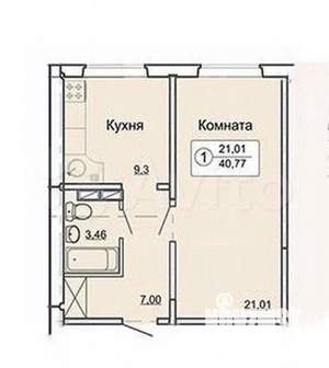 1-к квартира, вторичка, 41м2, 13/18 этаж