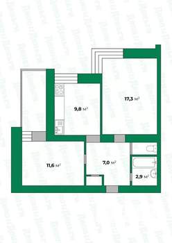 2-к квартира, вторичка, 52м2, 6/12 этаж
