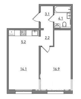 2-к квартира, вторичка, 46м2, 1/17 этаж
