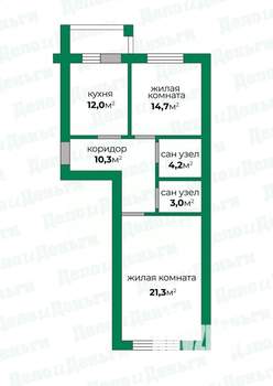 2-к квартира, вторичка, 67м2, 2/9 этаж