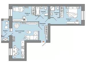 2-к квартира, вторичка, 72м2, 2/6 этаж