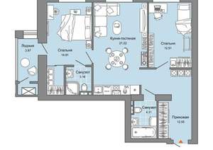 2-к квартира, вторичка, 71м2, 3/8 этаж