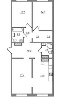 3-к квартира, вторичка, 88м2, 3/16 этаж
