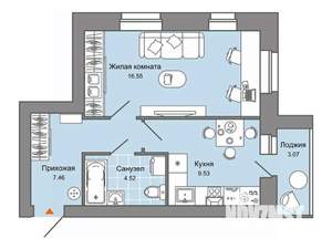 1-к квартира, строящийся дом, 40м2, 6/8 этаж