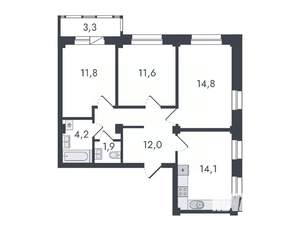 3-к квартира, вторичка, 74м2, 8/16 этаж