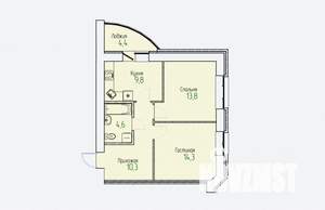 2-к квартира, строящийся дом, 55м2, 12/14 этаж