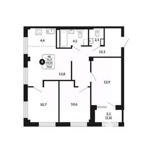 4-к квартира, вторичка, 73м2, 5/17 этаж