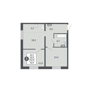3-к квартира, вторичка, 53м2, 17/17 этаж