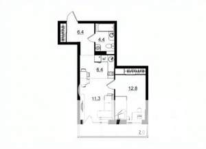 2-к квартира, строящийся дом, 43м2, 6/11 этаж