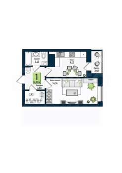 1-к квартира, вторичка, 36м2, 9/17 этаж