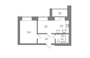 2-к квартира, вторичка, 41м2, 1/12 этаж